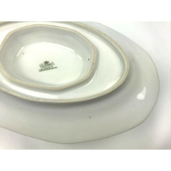 Victoria China Czechoslovakia Gravy Boat With Attached Underplate Pink Roses - Picture 10 of 12